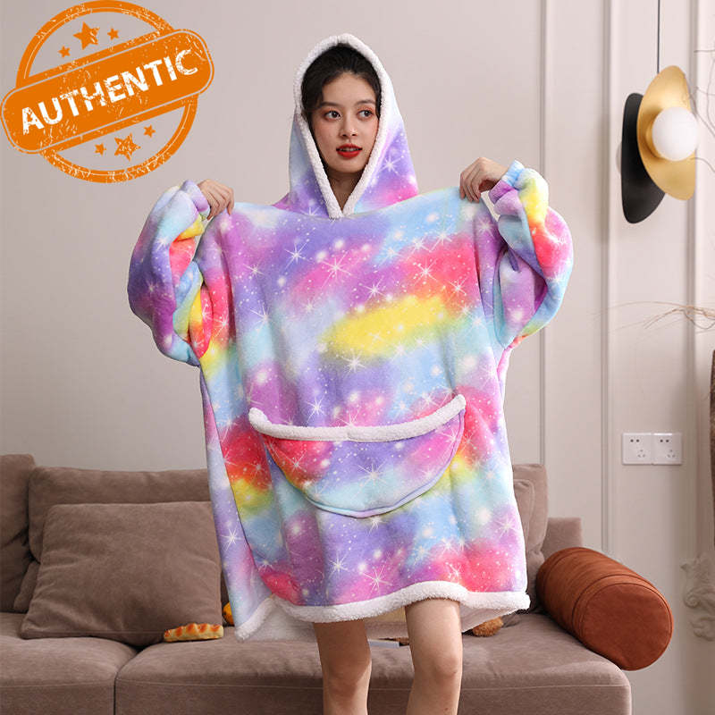 Cross Border Slacker blanket lamb pullover flannel hoodie TV TV blanket hooded Slacker outdoor thermal pajamas