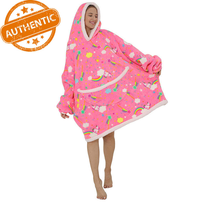 Cross Border Slacker blanket lamb pullover flannel hoodie TV TV blanket hooded Slacker outdoor thermal pajamas