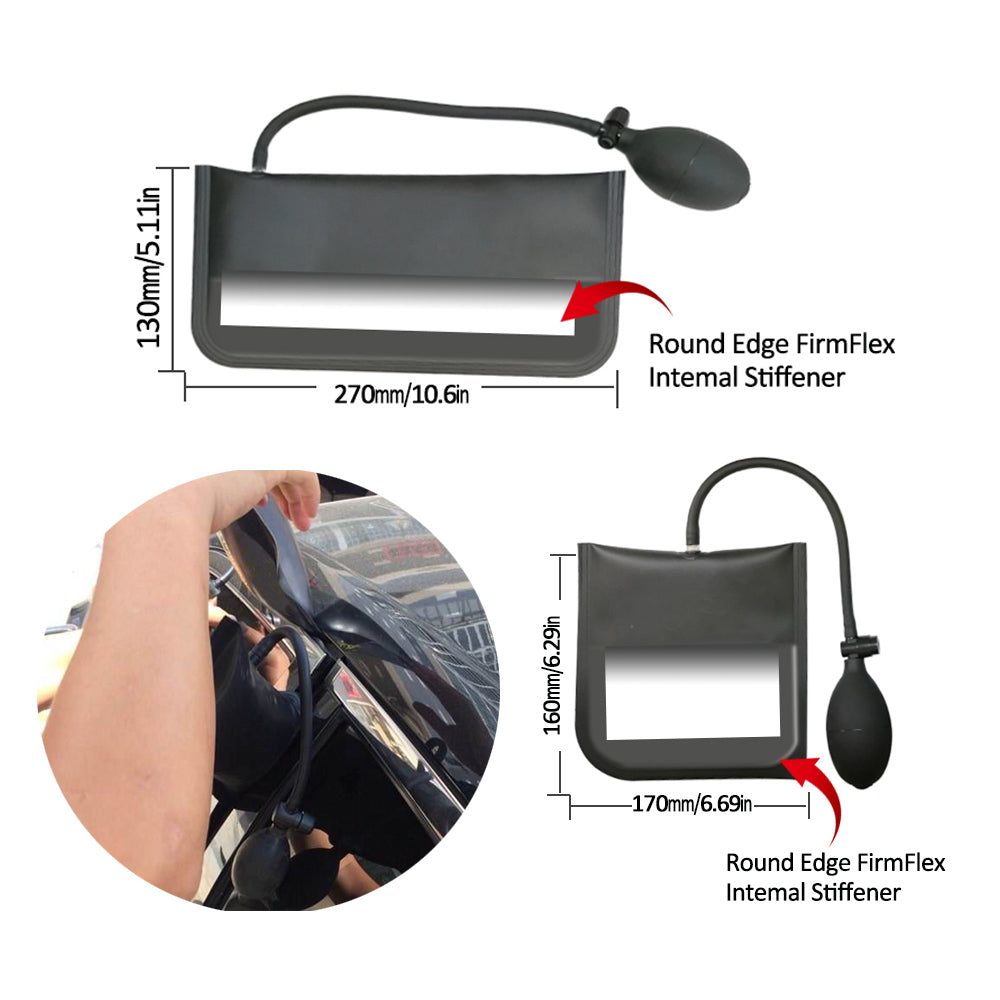 18pcs Car Tools Kit with 4 long reach grabbers, 2 air bag pumps, 4 trim removal tools, 4 fastener nuts, 2 wrenches, 1 injury free wedge, 1 tool case bag, 1 manual