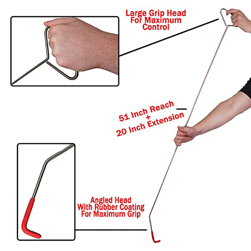 18pcs Car Tools Kit with 4 long reach grabbers, 2 air bag pumps, 4 trim removal tools, 4 fastener nuts, 2 wrenches, 1 injury free wedge, 1 tool case bag, 1 manual